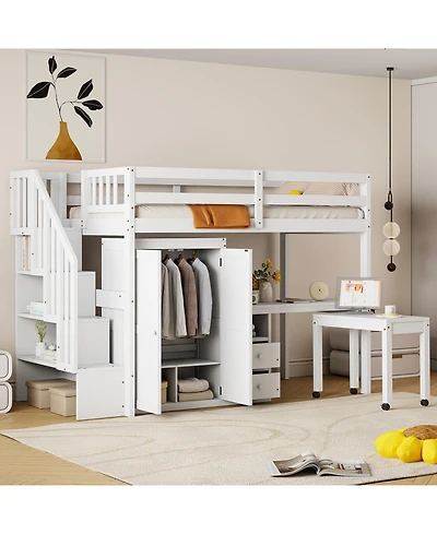 Streamdale Furniture Kids & Teens Loft Bed with Stairs, Storage, and Desk