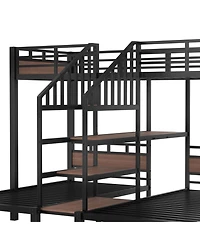 Streamdale Furniture Triple Metal Bunk Bed with Shelves & Stairs