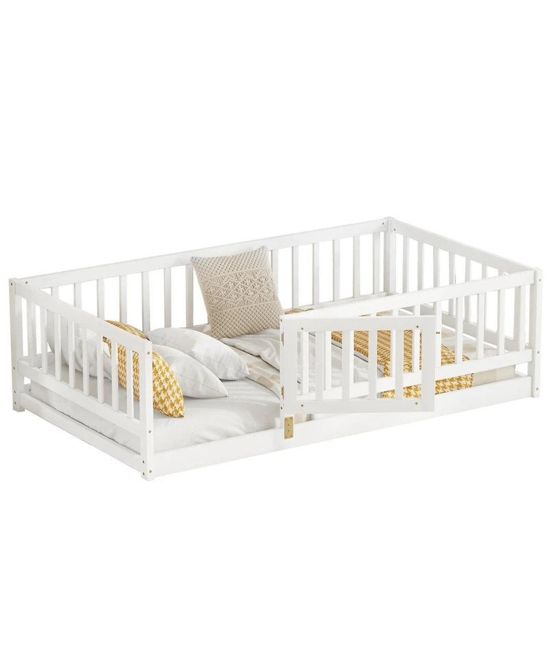 Streamdale Furniture Twin Montessori Floor Bed with Fence and Door
