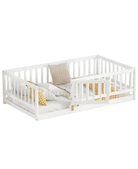 Streamdale Furniture Twin Montessori Floor Bed with Fence and Door