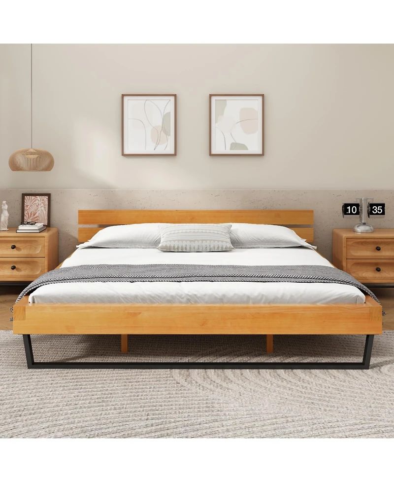 Streamdale Furniture Pine Wood & Iron Bed Frame - Modern Industrial