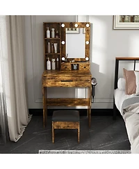 Streamdale Furniture Streamdale Vanity Table with Led Lights, Outlet, Stool - Compact Dressing Desk (Vintage