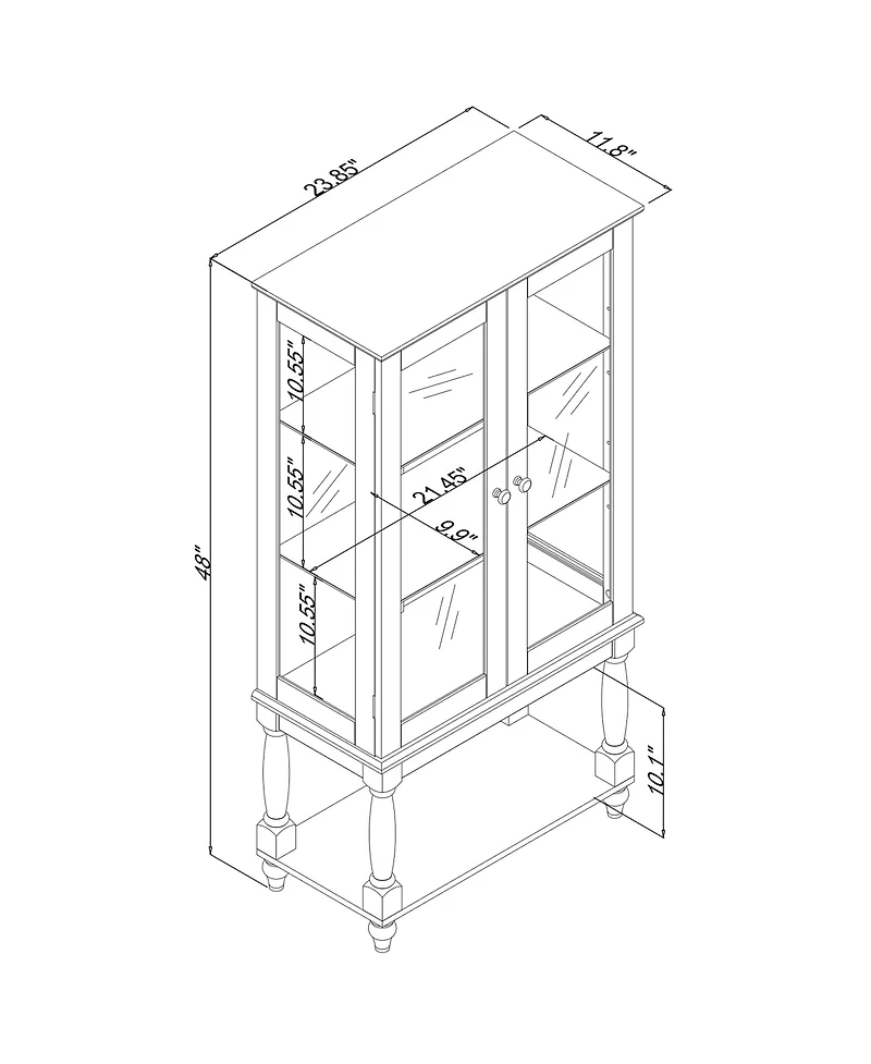 Streamdale Furniture Streamdale Lighted Curio Cabinet with Adjustable Shelves, Mirrored Back, Tempered Glass Doors and Storage Space