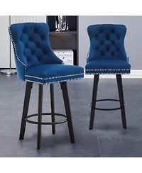 Streamdale Furniture Streamdale Navy Blue Velvet Swivel Bar Stools with Ring Pull, Set of 2