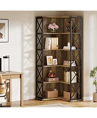 Tribesigns 71 Inch Tall Corner Pantry, 5-Tier Industrial Corner Storage Shelf, Wood and Metal L-Shaped Kitchen Cabinet
