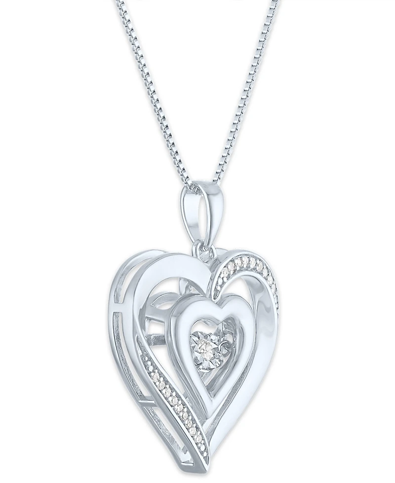 Macy's Double Heart Diamond Pendant Necklace (1/10 ct. t.w.) in Sterling Silver