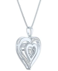 Macy's Double Heart Diamond Pendant Necklace (1/10 ct. t.w.) in Sterling Silver