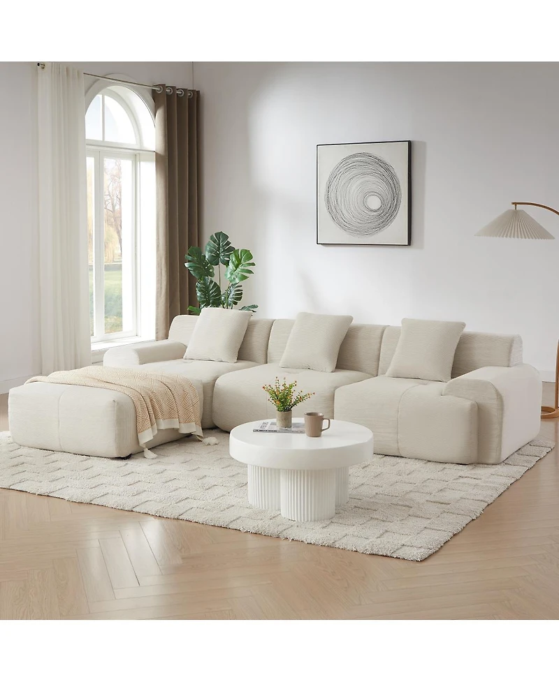 Streamdale Furniture Streamdale Modern L-Shaped Corduroy Sectional Sofa with Movable Ottoman