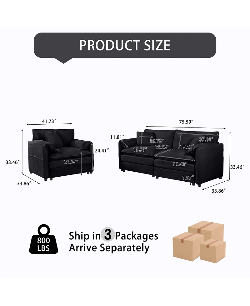 Streamdale Furniture Luxury 2-Piece Chenille Cloud Loveseat Set with 3 Pillows