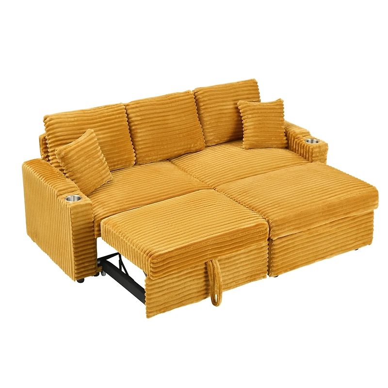Streamdale Furniture Corduroy Multi-Function Sofa with Hidden Reclining and Removable Footstool