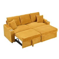 Streamdale Furniture Corduroy Multi-Function Sofa with Hidden Reclining and Removable Footstool