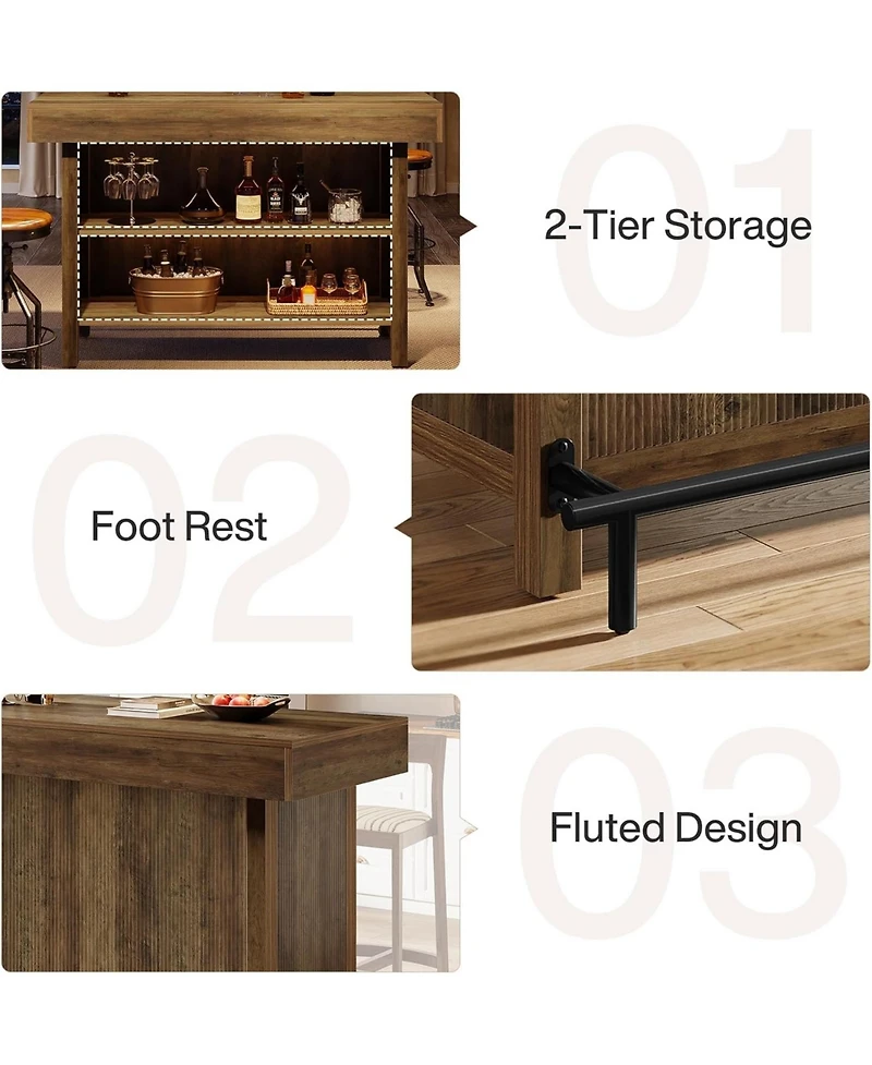 Tribesigns 57.48-Inch Kitchen Cabinet & Bar Table, Industrial Counter Height Pub Table with 2-Tier Storage