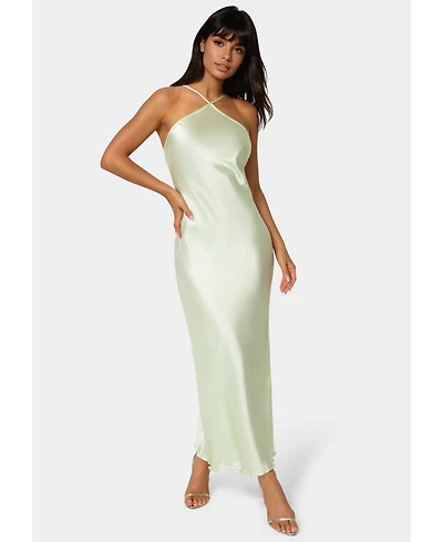 Bebe Women's Halter Neck Satin Gown