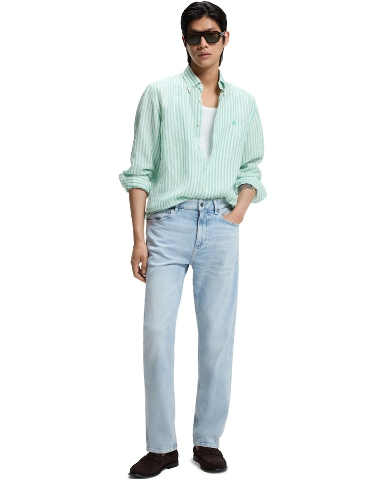 Boss by Hugo Men's Regular-Fit Striped Linen Dress Shirt