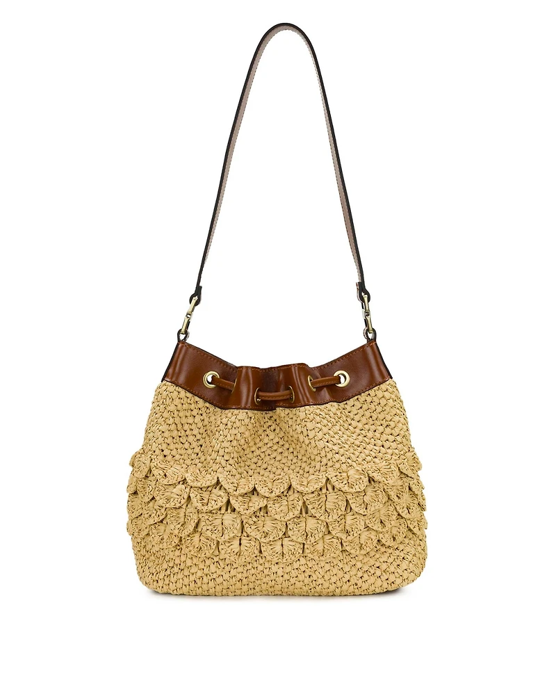 Patricia Nash Scalloped Raffia Small Belamy Drawstring Handbag