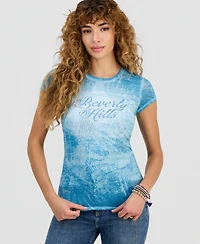 Guess Women's Beverly Hills Rhinestone Crew Neck T-Shirt
