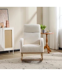 Streamdale Furniture Modern Accent Rocking Chair with Solid Wood Legs and Side Pocket (White, teddy