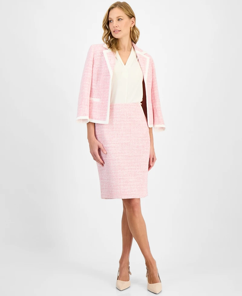 Kasper Petite Welt Pockets Notched Collar Open-Front Jacket