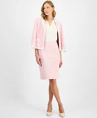 Kasper Petite Welt Pockets Notched Collar Open-Front Jacket