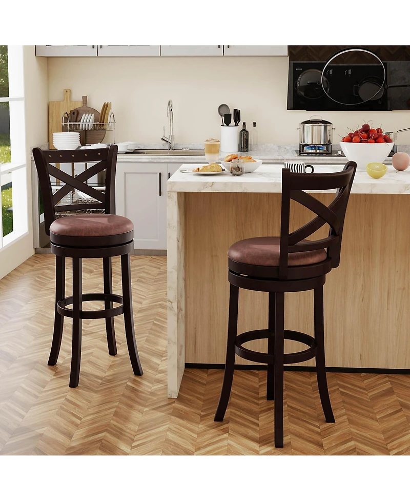 Costway 29" Swivel Bar Stools Footrest & Rubber Wood Frame for Kitchen Island