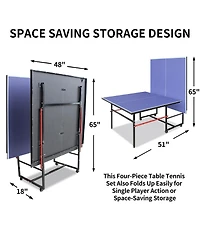 Baofuwish 8FT Indoor Table Tennis Table Set with Foldable Mdf Surface, Portable Black Ping Pong Table with Net, 2 Paddles and 3 Balls for Home Use
