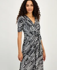 Kasper Women's Printed Faux-Wrap Midi Dress