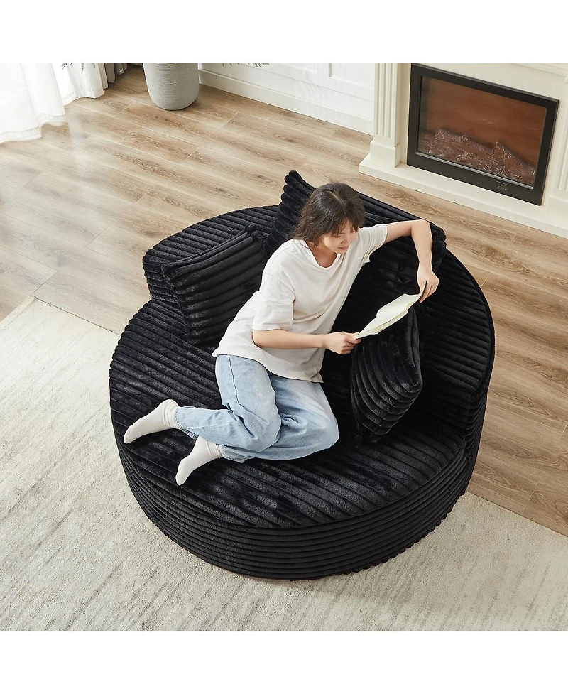 Streamdale Furniture Streamdale 55"L Corduroy Foam Single Swivel Chair, Fluffy Modern Sleeper, 360 Degree Swivel