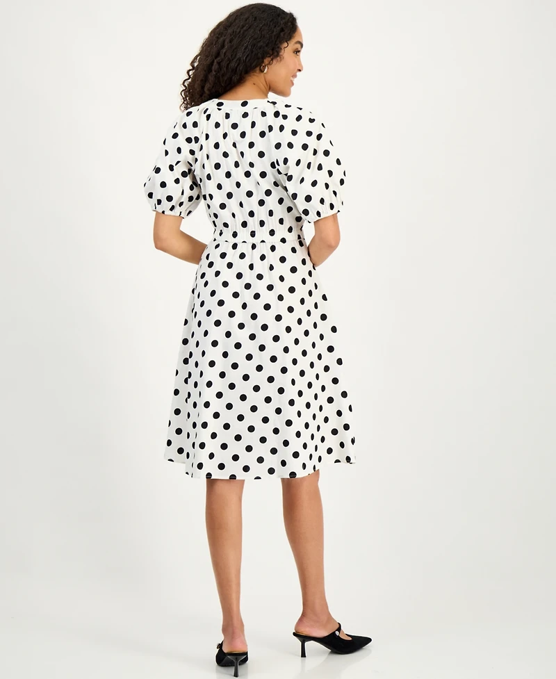 Kasper Women's Polka Dot Puff-Sleeve Midi Dress, Regular & Petite