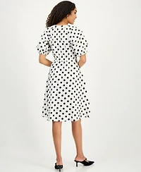Kasper Women's Polka Dot Puff-Sleeve Midi Dress, Regular & Petite