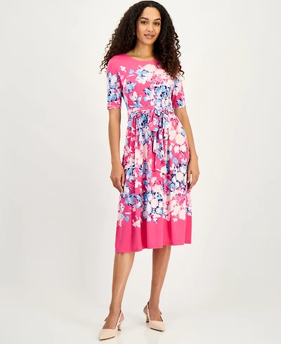 Kasper Women's Printed Tie-Waist Midi Dress