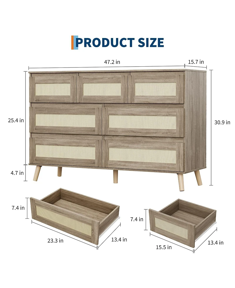 gaomon 7-Drawer Wooden Dresser for Bedroom, Wide Chest of Drawers for Living Room Storage