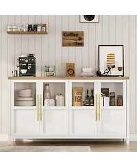 gaomon 55" Buffet Cabinet with 4 Glass Doors, Modern Farmhouse Sideboard with Storage