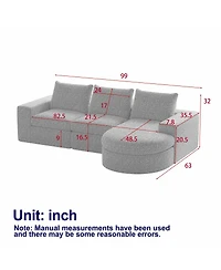 Streamdale Furniture Chenille Cloud Curved Sectional Sofa with Chaise - Modern Boneless Couch
