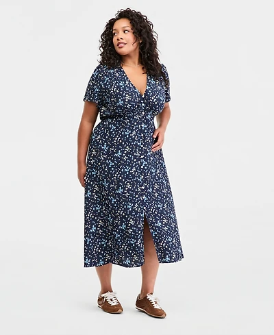 Levi's Plus V-Neck Button-Front A-Line Midi Dress