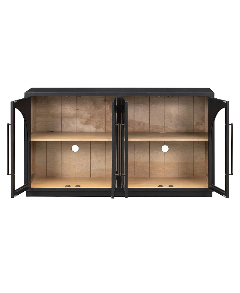 Streamdale Furniture 4-Door Large Storage Sideboard Buffet Cabinet with Glass Doors (Black
