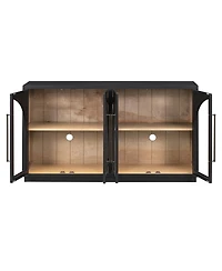 Streamdale Furniture 4-Door Large Storage Sideboard Buffet Cabinet with Glass Doors (Black