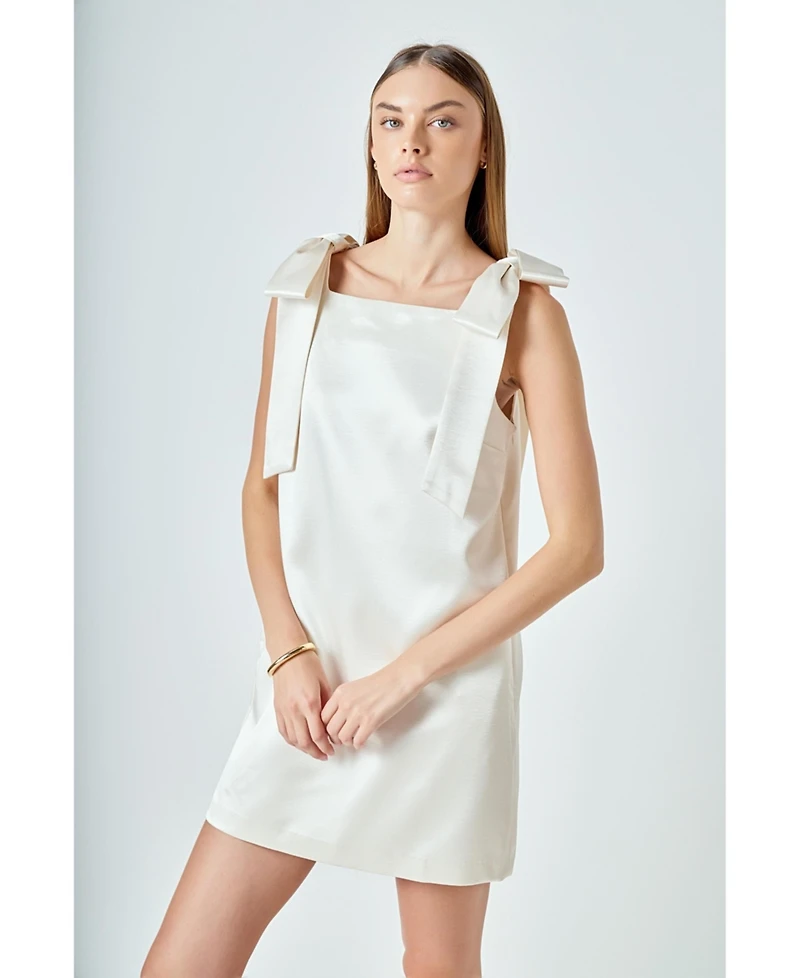 endless rose Women's Velvet Satin Bow Mini Dress