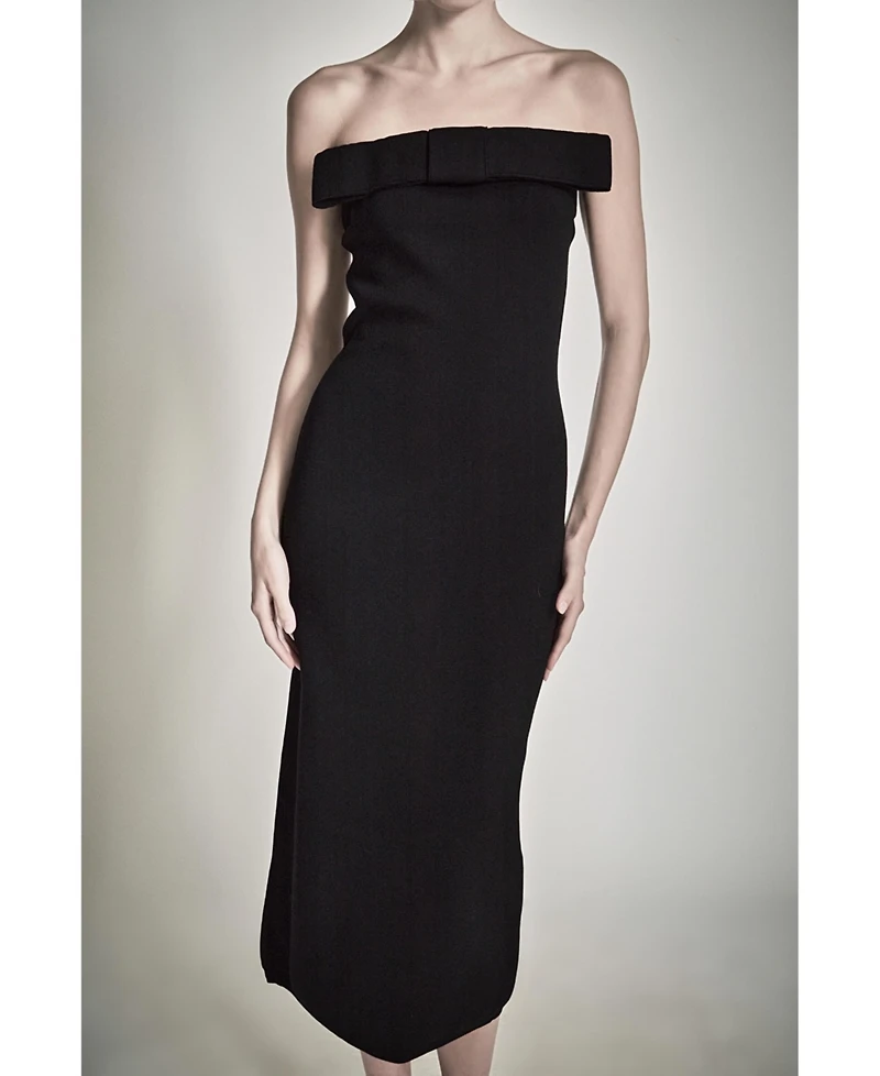 endless rose Women's Bow Detailed Tube Midi Knit Dress