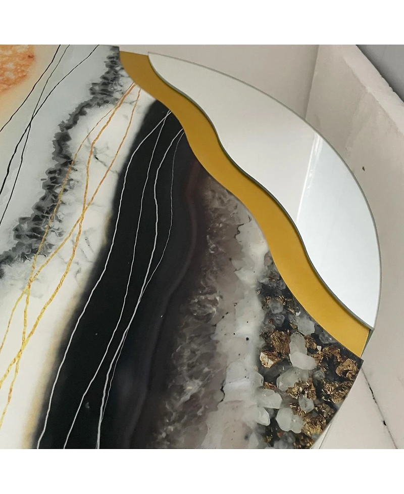 Streamdale Furniture Marble Round Coffee Table with Silver Mirror & Gold Dust Finish