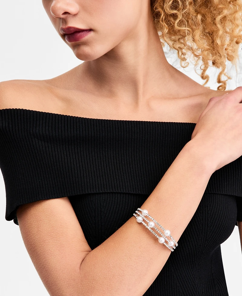 I.n.c. International Concepts Crystal & Imitation Pearl Triple Row Cuff Bracelet, Macy's Exclusive