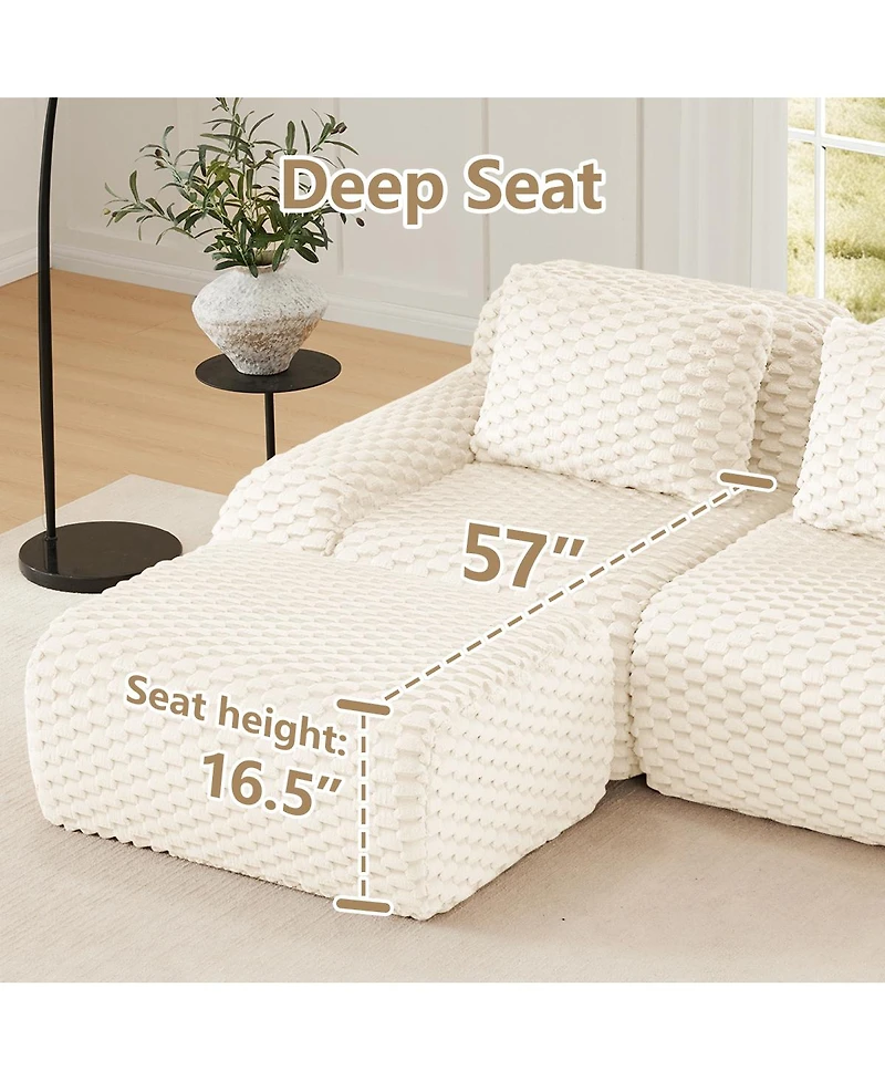 Streamdale Furniture Streamdale 114" Modern L-Shaped Flannelette Sectional Sofa with Movable Ottoman, Cream