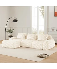 Streamdale Furniture Streamdale 114" Modern L-Shaped Flannelette Sectional Sofa with Movable Ottoman, Cream