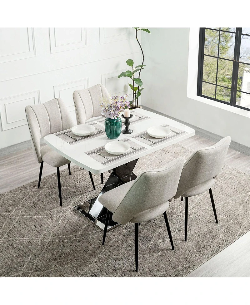 Streamdale Furniture Modern Rectangle Dining Table, Stretchable, Marble Top, X-Shape Leg
