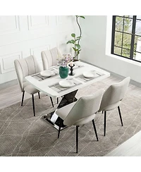 Streamdale Furniture Modern Rectangle Dining Table, Stretchable, Marble Top, X-Shape Leg