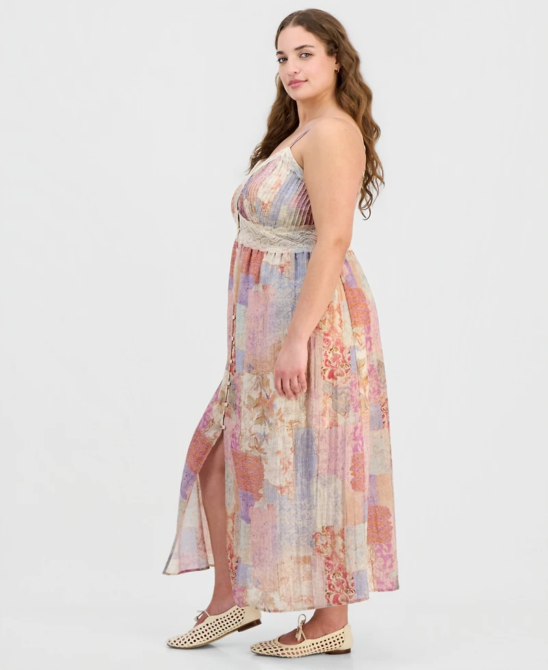 And Now This Trendy Plus Lace-Trim Patchwork-Print Maxi Dress, Macy's Exclusive