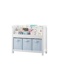 Streamdale Furniture Kids Bookshelf with 3 Tier Storage & 3 Fabric Bins, Wooden Toddler Bookcase