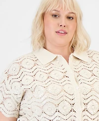 And Now This Trendy Plus Cotton Crochet Camp Shirt, Macy's Exclusive
