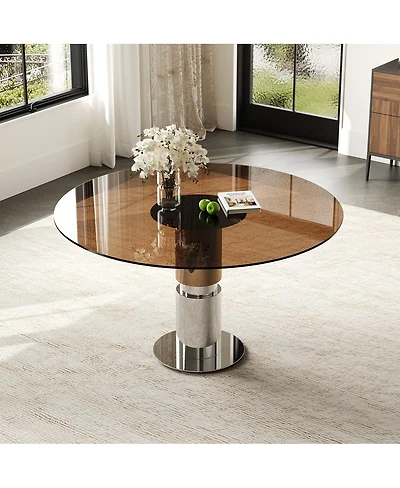 Streamdale Furniture 35" Round Glass Dining Table with Stainless Steel Legs (Seats 2-4