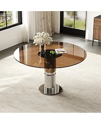 Streamdale Furniture 35" Round Glass Dining Table with Stainless Steel Legs (Seats 2-4