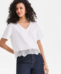 I.n.c. International Concepts Women's Lace-Trim Short Sleeve T-Shirt, Macy's Exclusive